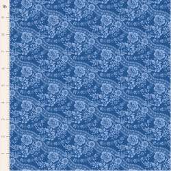 Tilda Something Blue, Celeste Denim, tessuto con fiori e piccoli bordi azzurri su fondo blu Tilda Fabrics - 1