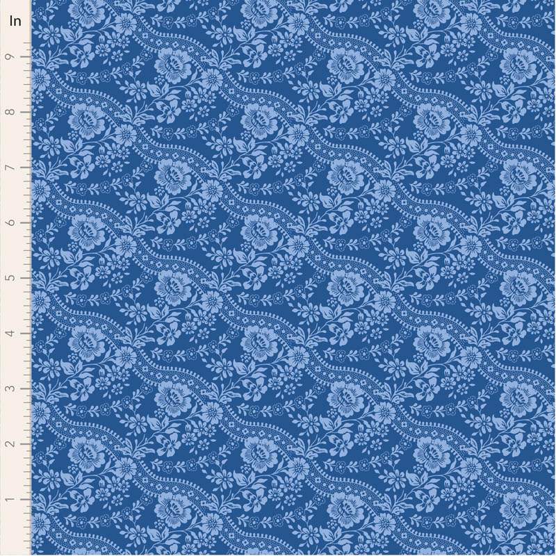 Tilda Something Blue, Celeste Denim, tessuto con fiori e piccoli bordi azzurri su fondo blu Tilda Fabrics - 1