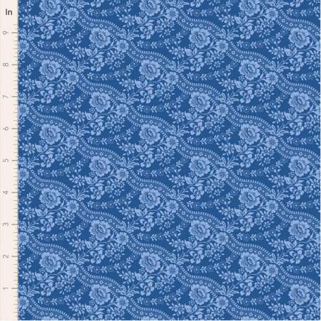 Tilda Something Blue, Celeste Denim, tessuto con fiori e piccoli bordi azzurri su fondo blu Tilda Fabrics - 1
