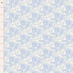 Tilda Something Blue, Celeste Sky, tessuto con fiori e piccoli bordi azzurri su fondo crema Tilda Fabrics - 1