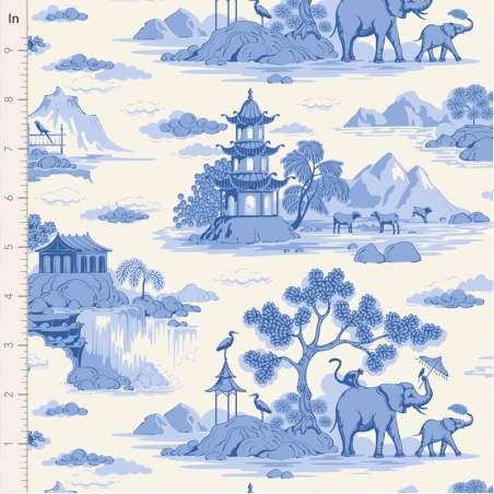 Tilda Something Blue, Cottonview Cream, tessuto con paesaggi orientali  su fondo crema Tilda Fabrics - 1
