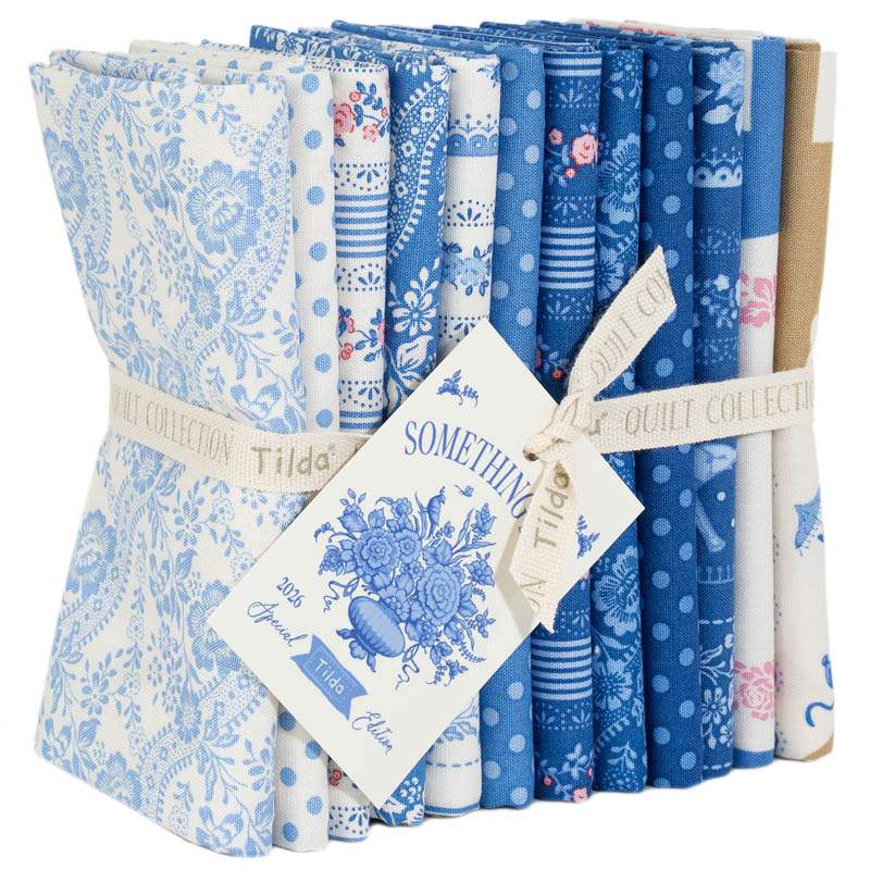 Tilda Something Blue, Fat Quarter Bundle Blenders, borders, labels and ornaments, 12 Fat Quarter da 50 x 55 cm blenders Tilda Fa