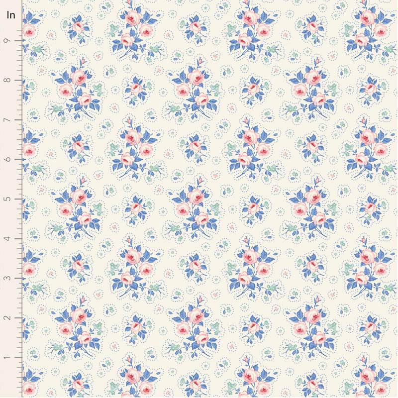 Tilda Something Blue, First Kiss Cream, tessuto con piccoli fiori e motivo a puntini su fondo crema Tilda Fabrics - 1