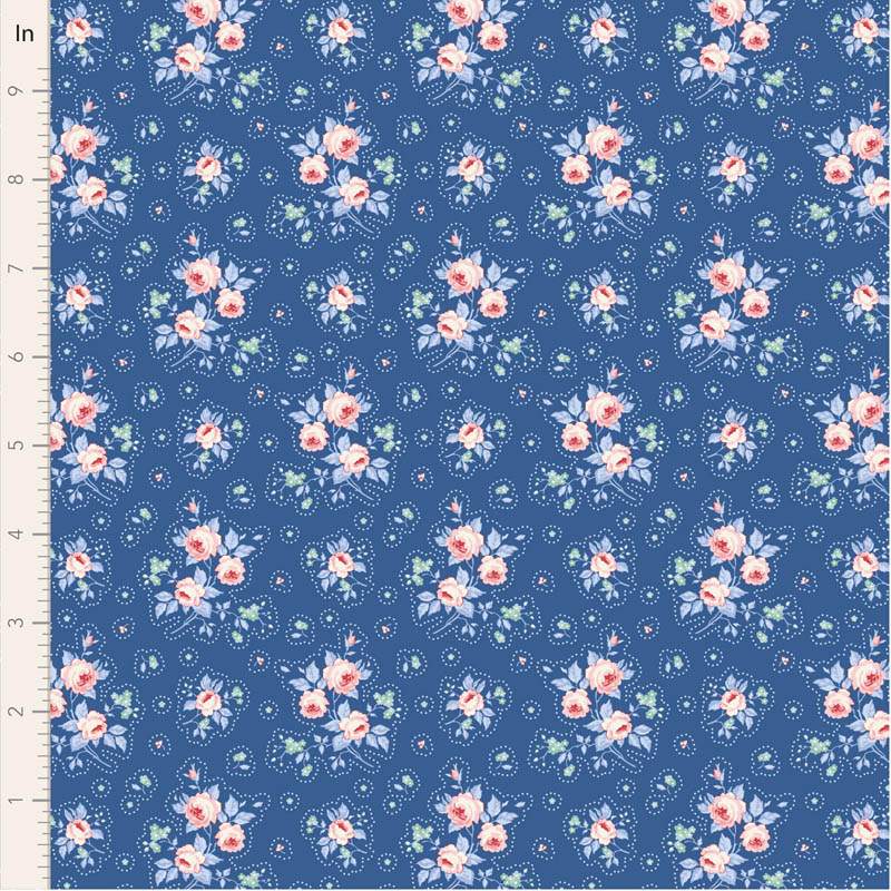 Tilda Something Blue, First Kiss Denim, tessuto con piccoli fiori e motivo a puntini su fondo blu Tilda Fabrics - 1