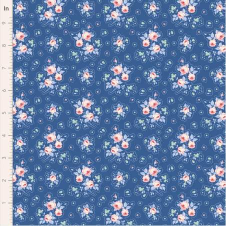 Tilda Something Blue, First Kiss Denim, tessuto con piccoli fiori e motivo a puntini su fondo blu Tilda Fabrics - 1