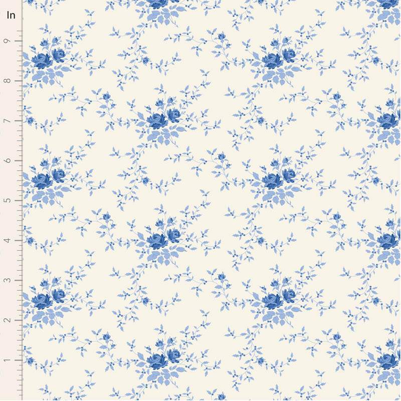 Tilda Something Blue, Noel Blue, tessuto con piccole rose blu su fondo crema Tilda Fabrics - 1
