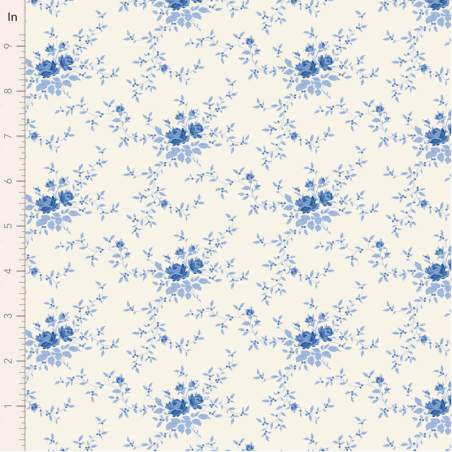 Tilda Something Blue, Noel Blue, tessuto con piccole rose blu su fondo crema Tilda Fabrics - 1