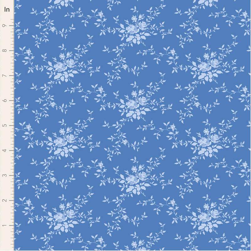 Tilda Something Blue, Noel Cornflower, tessuto con piccole rose azzurre su fondo azzurro fiordaliso Tilda Fabrics - 1