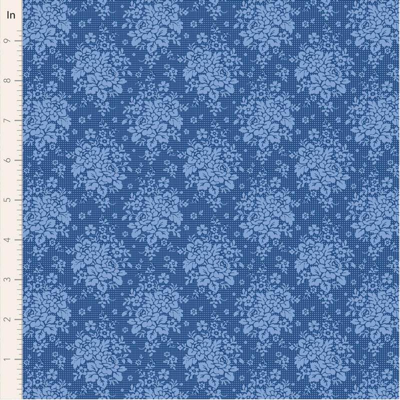 Tilda Something Blue, Picknic Denim, tessuto con piccoli bouquet azzurri su fondo blu puntinato Tilda Fabrics - 1