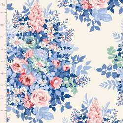 Tilda Something Blue, Whimsyflower Cream, tessuto con grandi fiori rosa e azzurri su fondo crema Tilda Fabrics - 1
