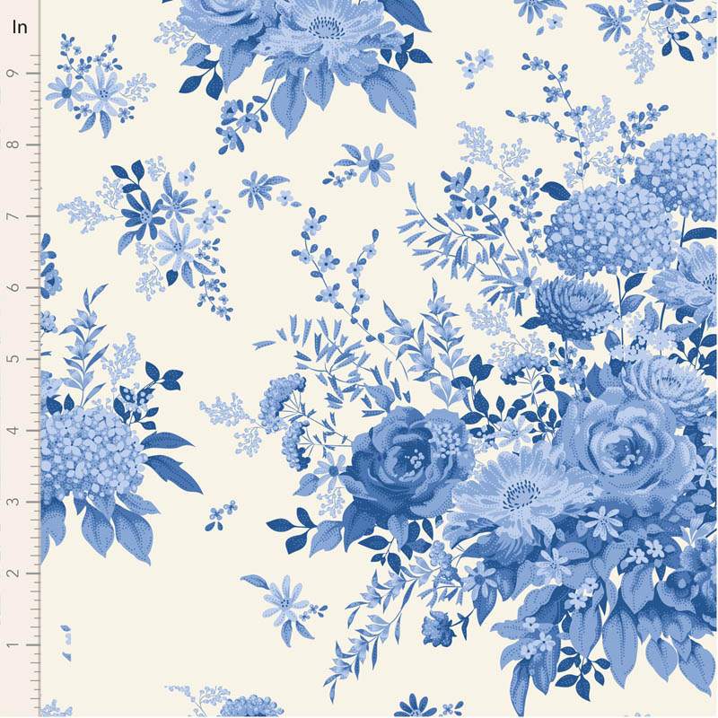 Tilda Something Blue, Wildgarden Blue, tessuto con grandi rose blu su fondo crema Tilda Fabrics - 1