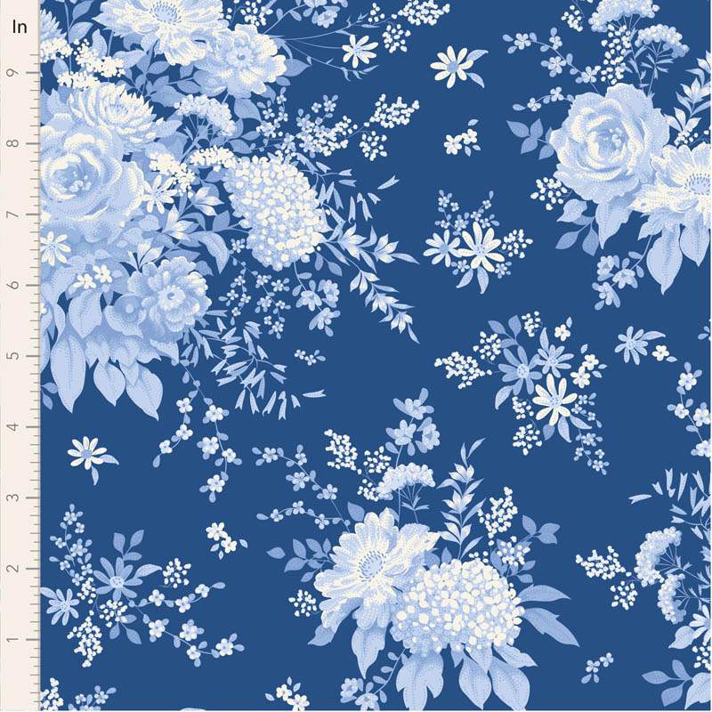 Tilda Something Blue, Wildgarden Night, tessuto con grandi rose azzurre su fondo blu Tilda Fabrics - 1