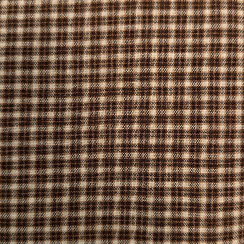 Tessuto Giapponese Tinto in Filo, Quadrettato Marrone-Grigio su fondo beige Made in Japan - 1