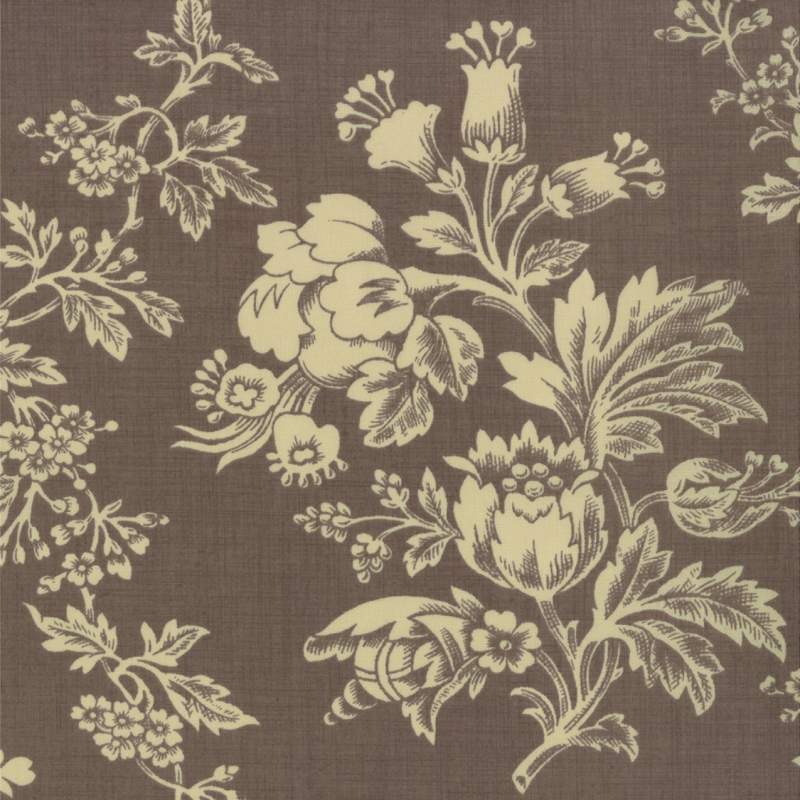 Moda Fabrics Fa La La La, Tessuto Marrone con con grandi fiori panna Moda Fabrics - 1 Moda Fabrics Fa La La La, Tessuto Marrone con con grandi fiori panna Moda Fabrics - 1