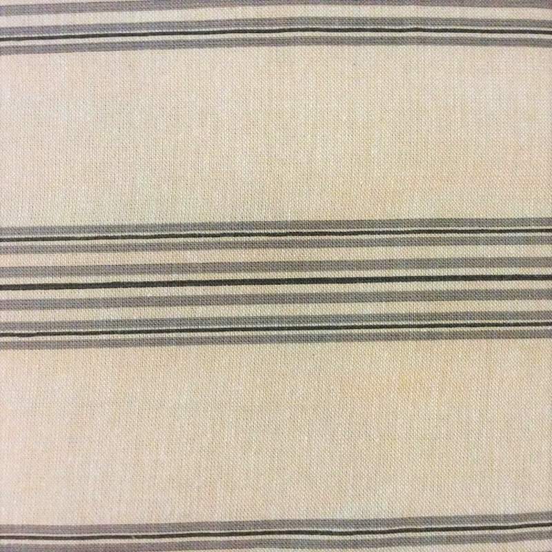 Mas d'Ouvan, Tessuto misto Lino Beige con Righe Grigie e Nere Mas D’Ouvan - 1