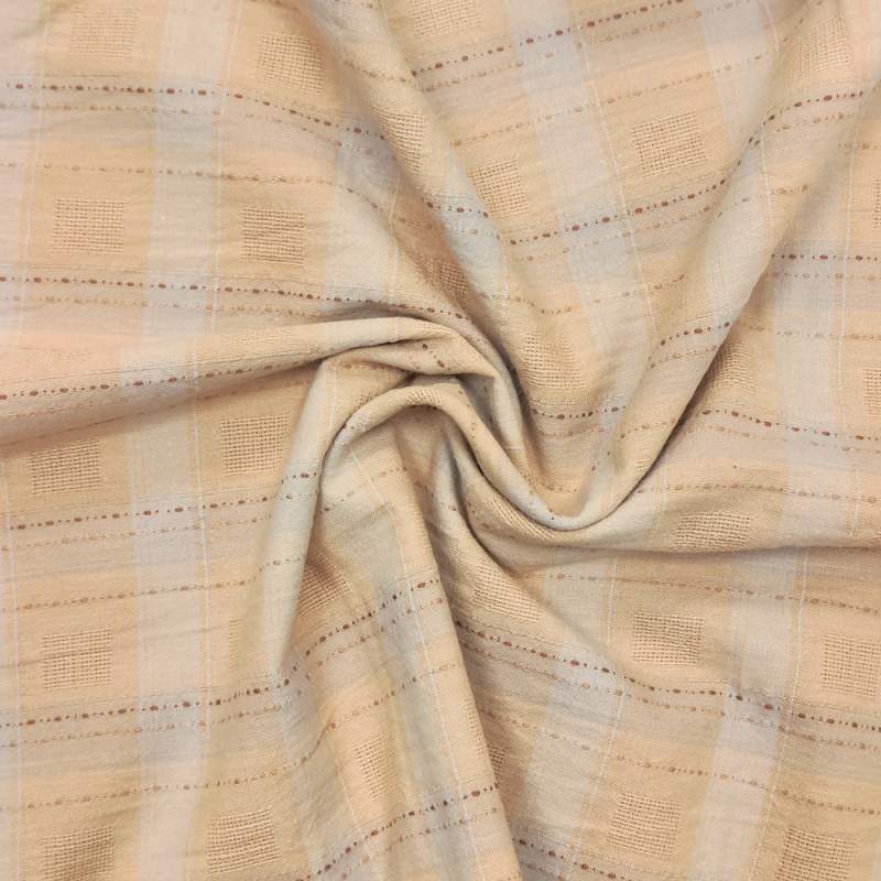 Tessuto giapponese tinto in filo beige con quadretti e tratteggi - Westek westex - 1