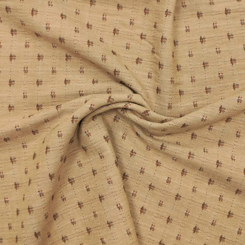 Tessuto giapponese tinto in filo marrone con puntini e cancelletti Made in Japan - 1