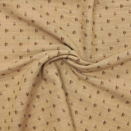 Tessuto giapponese tinto in filo marrone con puntini e cancelletti Made in Japan - 1