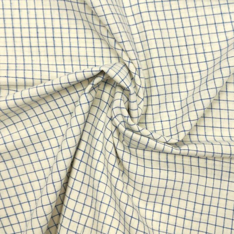 Tessuto tinto in filo americano bianco avorio quadrettato con linee blu Moda Fabrics - 1