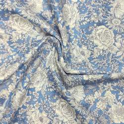 Tessuto Batista di Cotone con fondo azzurro e fiori bianco latte - The Modern Garden, Cosmo Textiles Cosmo Textile - 1