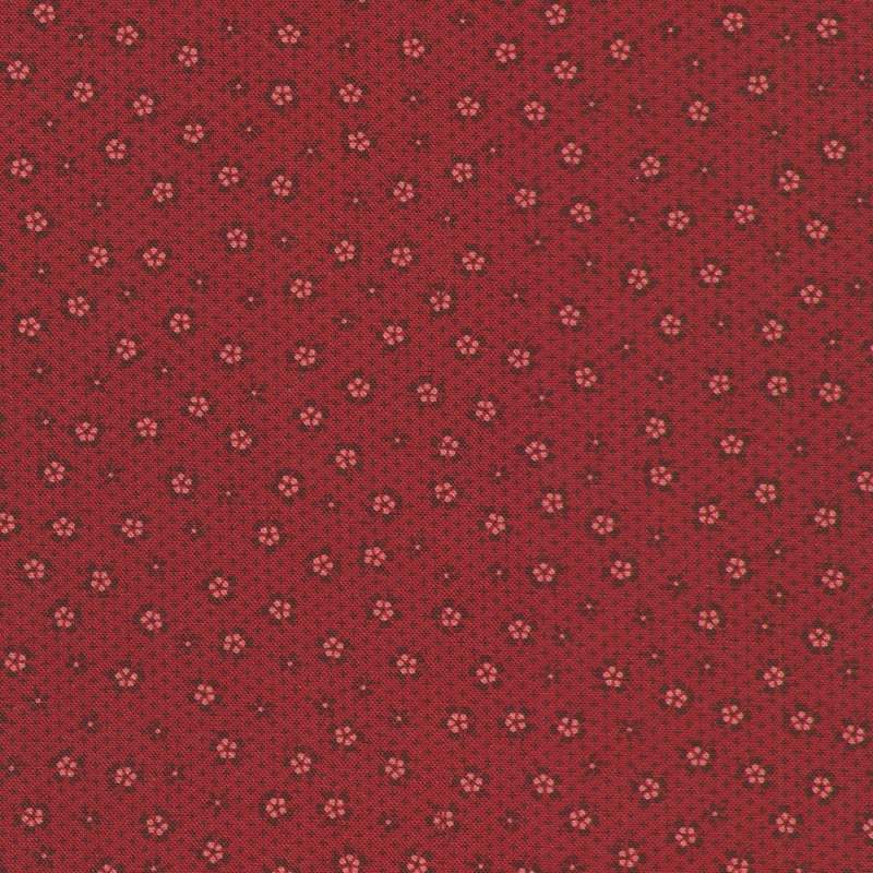 Tessuto rosso borgogna con piccoli fiorellini e crocette tono su tono - Life on Yale by Robert Kaufman - 1