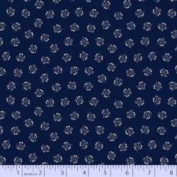 Marcus Fabrics, Tulip Dance, Mood in Blue Collection, di Paula Barnes- Tessuto Blu Scuro con piccoli disegni beige Marcus Fabric