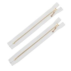 2 Cerniere Lampo con Zip da 20 cm con cursore a goccia - Colore Oro su Bianco Zakka Workshop - cerniere ruotate