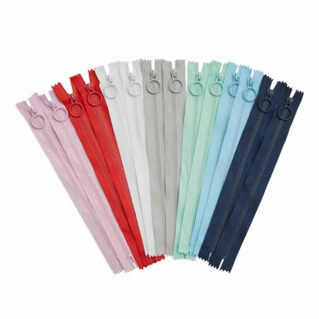 Cerniera Zip da 22 cm con cursore ad anello - Colori assortiti