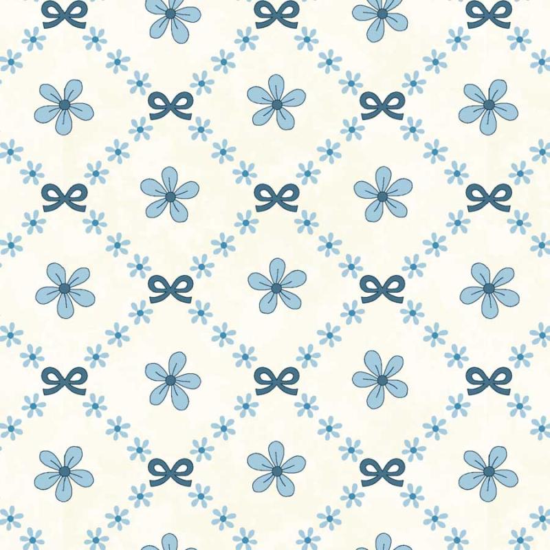 Tessuto crema fiori azzurri disposti a griglia - Pocketful of Posies di Gail Pan Henry Glass - 1