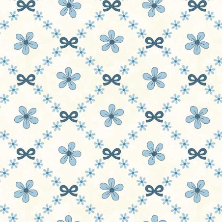 Tessuto crema fiori azzurri disposti a griglia - Pocketful of Posies di Gail Pan Henry Glass - 1