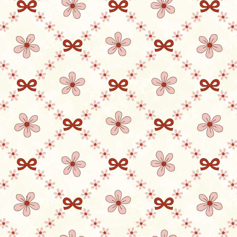 Tessuto crema fiori rossi disposti a griglia - Pocketful of Posies di Gail Pan Henry Glass - 1