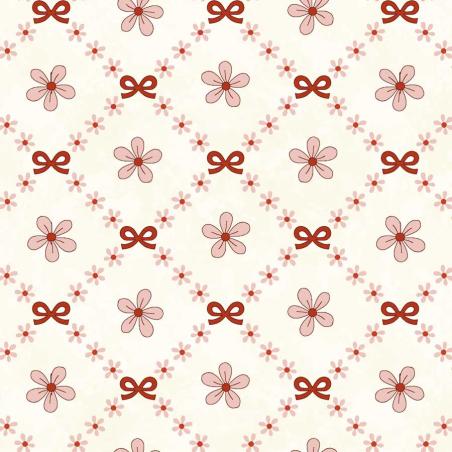 Tessuto crema fiori rossi disposti a griglia - Pocketful of Posies di Gail Pan Henry Glass - 1