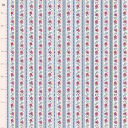 Tilda Village Life Agnes Blue, Tessuto Panna con Strisce Blu e Rose Tilda Fabrics - 1