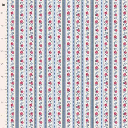 Tilda Village Life Agnes Blue, Tessuto Panna con Strisce Blu e Rose Tilda Fabrics - 1