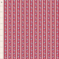 Tilda Village Life Agnes Burgundy, Tessuto Bordeaux con Strisce Bordeaux e Rose Tilda Fabrics - 1