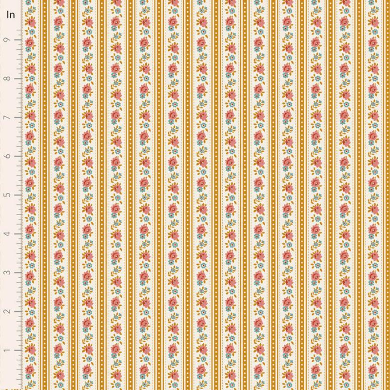 Tilda Village Life Agnes Ochre, Tessuto Crema con Strisce Ocra e Rose Tilda Fabrics - 1