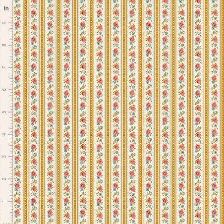 Tilda Village Life Agnes Ochre, Tessuto Crema con Strisce Ocra e Rose Tilda Fabrics - 1