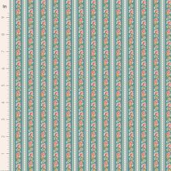 Tilda Village Life Agnes Teal, Tessuto Azzurro Teal con Strisce Teal e Rose Tilda Fabrics - 1
