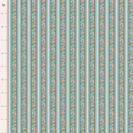 Tilda Village Life Agnes Teal, Tessuto Azzurro Teal con Strisce Teal e Rose Tilda Fabrics - 1