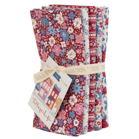 Tilda Village Life Burgundy, 5 Fat Quarter 48 x 53 cm Bordeaux Tilda Fabrics - 1
