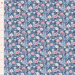Tilda Village Life Esther Blue, Tessuto Blu con piccoli fiori colorati Tilda Fabrics - 1
