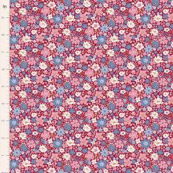 Tilda Village Life Esther Burgundy, Tessuto Bordeaux con piccoli fiori colorati Tilda Fabrics - 1