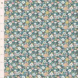 Tilda Village Life Esther Petrol, Tessuto Blu Petrolio con piccoli fiori colorati Tilda Fabrics - 1