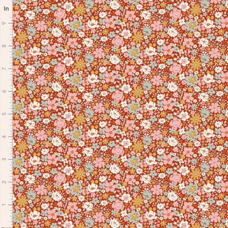 Tilda Village Life Esther Rust, Tessuto Rosso con piccoli fiori colorati Tilda Fabrics - 1