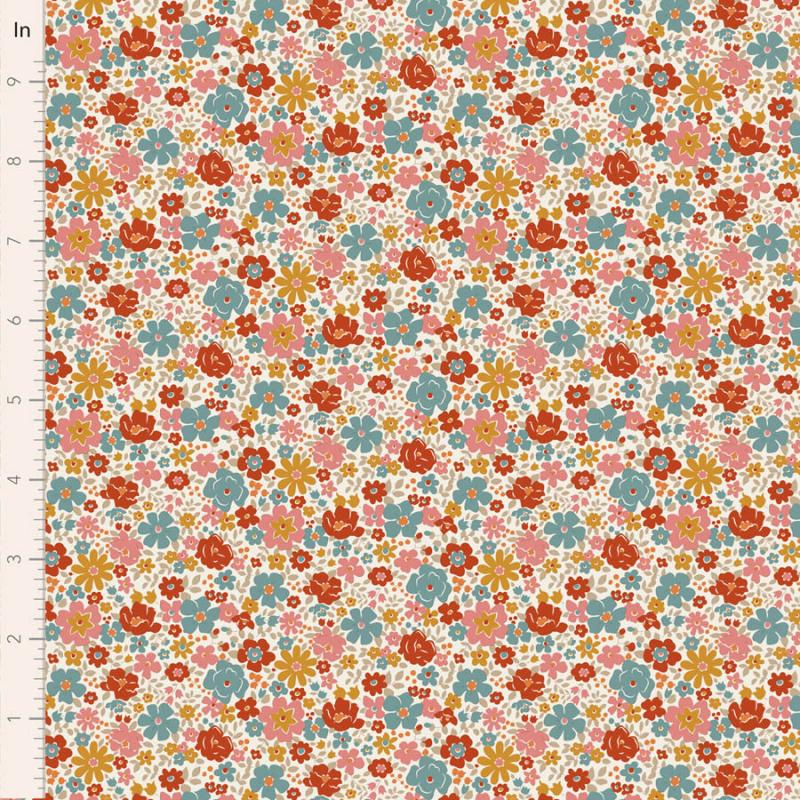 Tilda Village Life Esther Warm Cream, Tessuto Crema con piccoli fiori colorati Tilda Fabrics - 1
