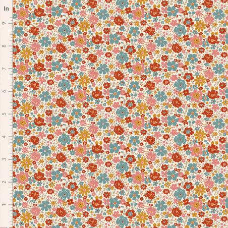 Tilda Village Life Esther Warm Cream, Tessuto Crema con piccoli fiori colorati Tilda Fabrics - 1