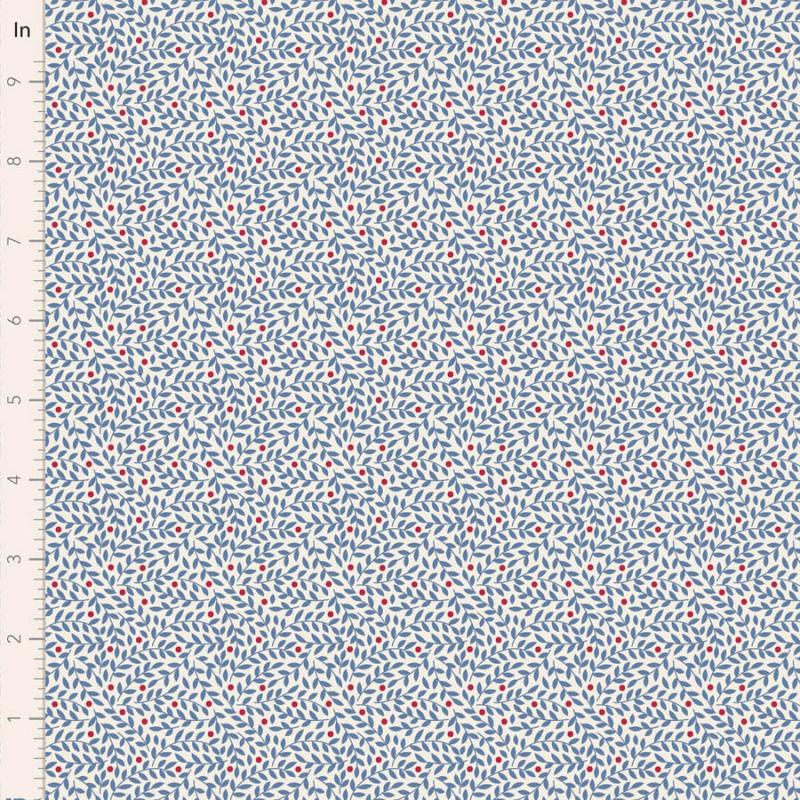 Tilda Village Life Lillian Blue, Tessuto Panna con piccoli rami Blu Tilda Fabrics - 1