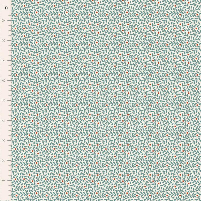 Tilda Village Life Lillian Teal, Tessuto Panna con piccoli rami Teal Tilda Fabrics - 1