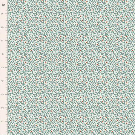 Tilda Village Life Lillian Teal, Tessuto Panna con piccoli rami Teal Tilda Fabrics - 1