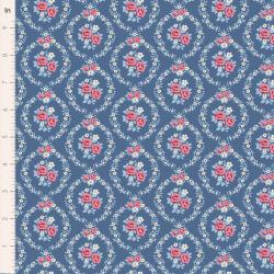 Tilda Village Life Mable Blue, Tessuto Blu con Ghirlande di Rose Tilda Fabrics - 1